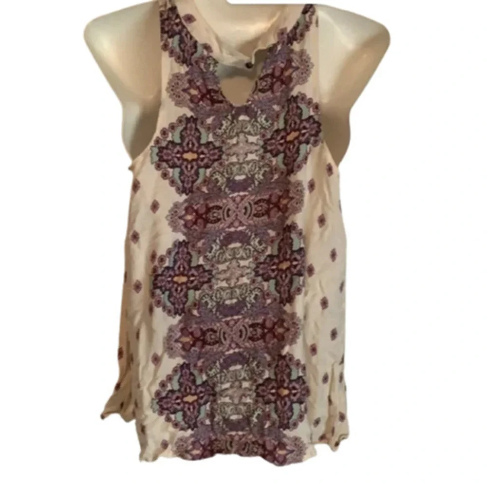 TAYLOR & SAGE High-Neck Keyhole Woven Tank Boho Festival Print Sleeveless - Picture 6 of 10